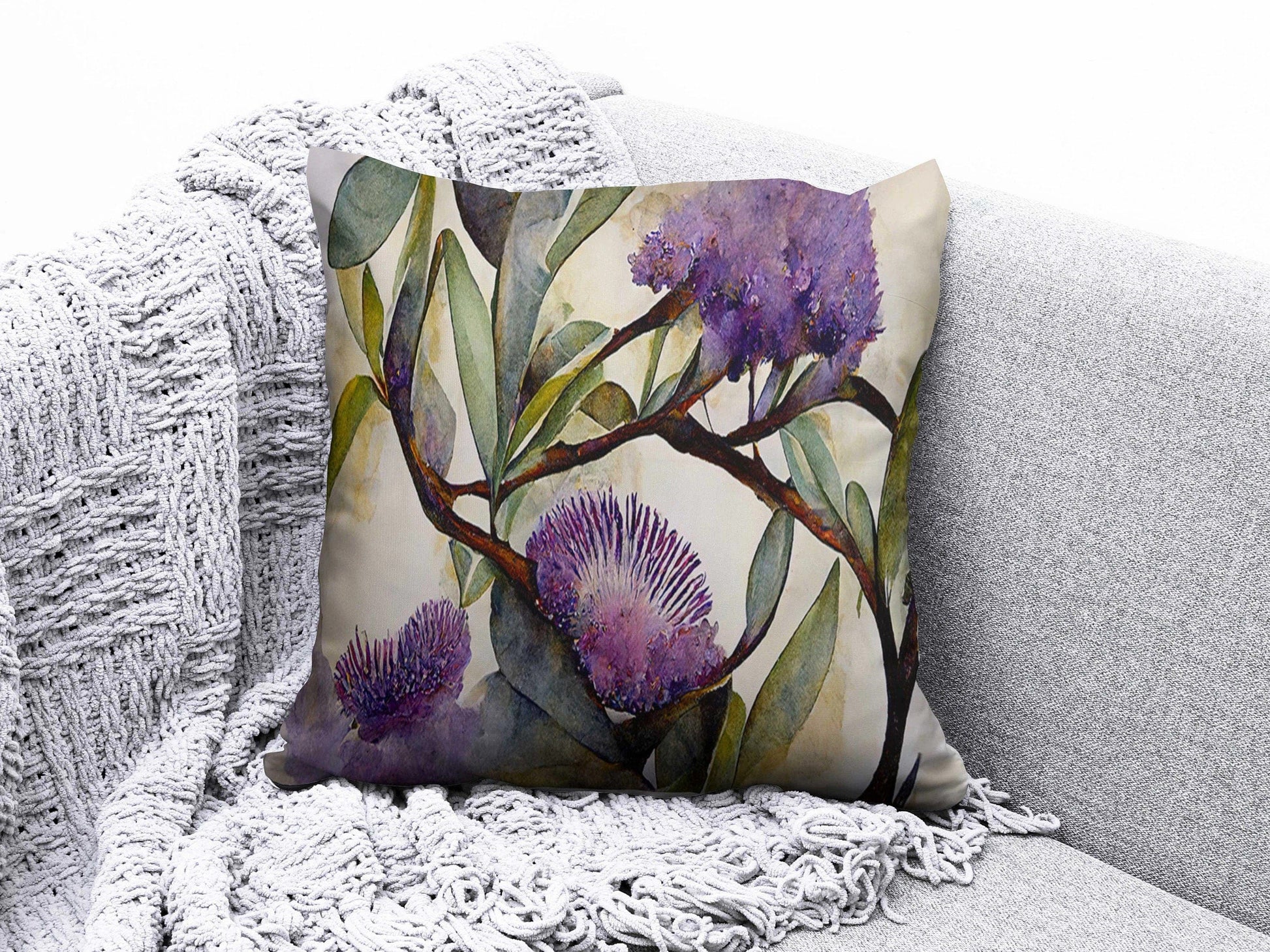 Onay 4 / 12 x 12 inch (30 x 30 cm) Purple Thistle Flower Decor Flower Pattern Cushion Cover