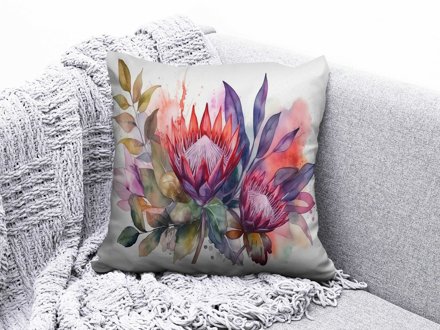 Onay 2 / 12 x 12 inch (30 x 30 cm) Purple Thistle Flower Decor Flower Pattern Cushion Cover