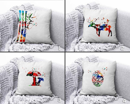 Onay Rainbow Multi Color Mushroom Deer and Egg Cushion Cover