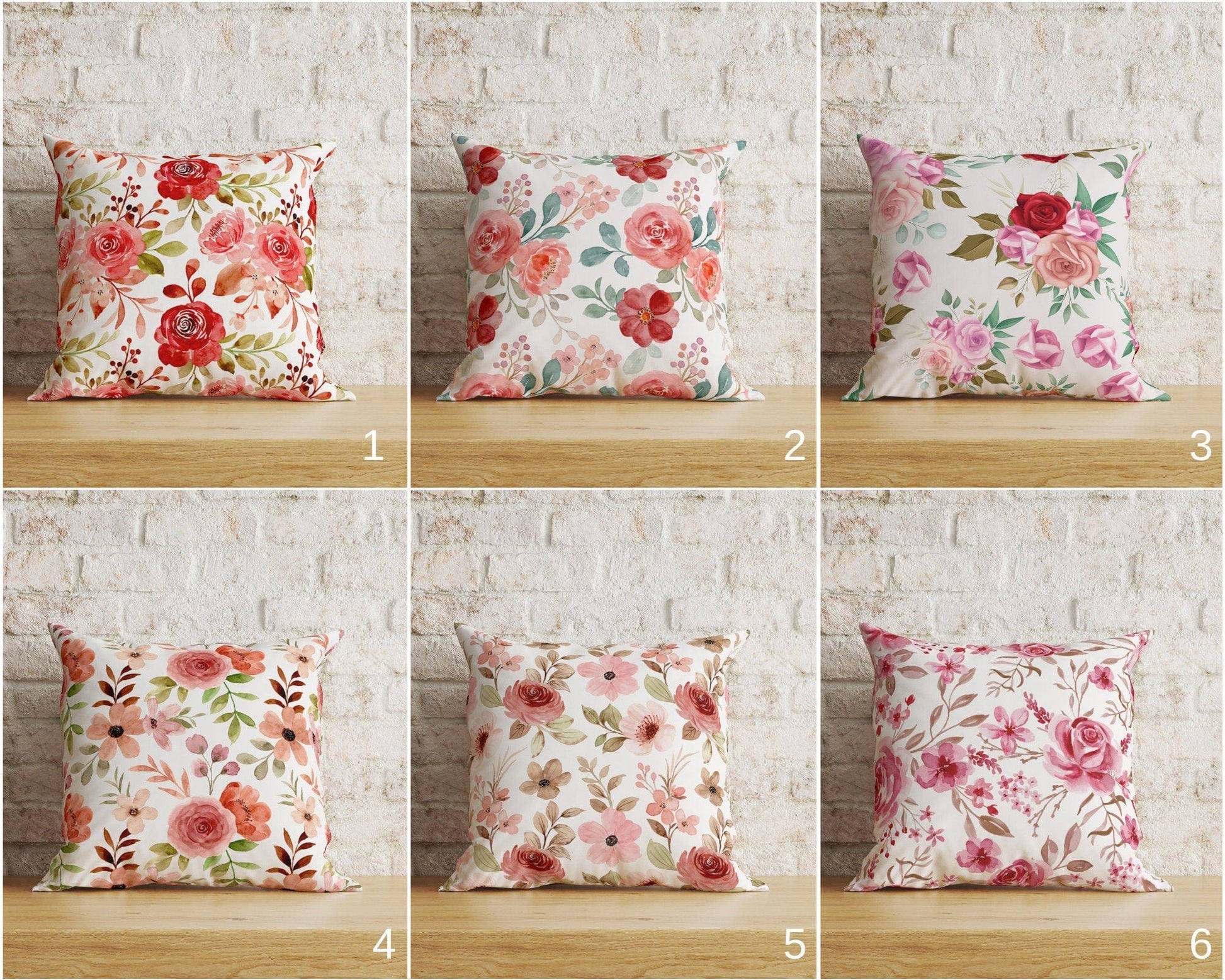 Onay Home Textile Cushion Covers Red and Pink Rose Maroon Floral Watercolor Cushion Covers
