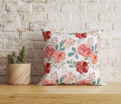 Onay Home Textile Cushion Covers 2 / 12 x 12 inch (30 x 30 cm) Double Side Red and Pink Rose Maroon Floral Watercolor Cushion Covers