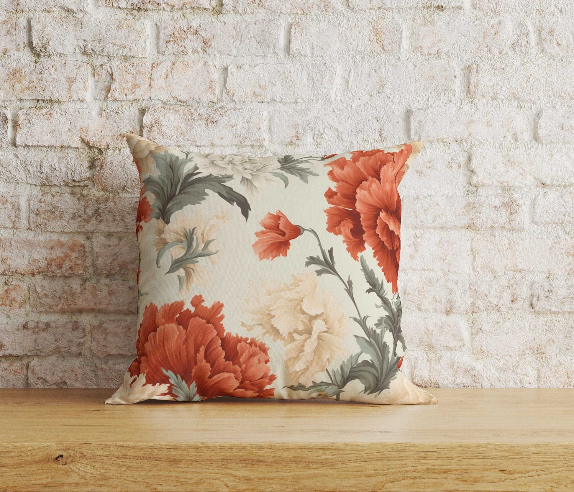 Onay Home Textile Cushion Covers 6 / 12 x 12 inch (30 x 30 cm) Double Side Red and White Clove Cushion Covers UK Floral Pillow Cover