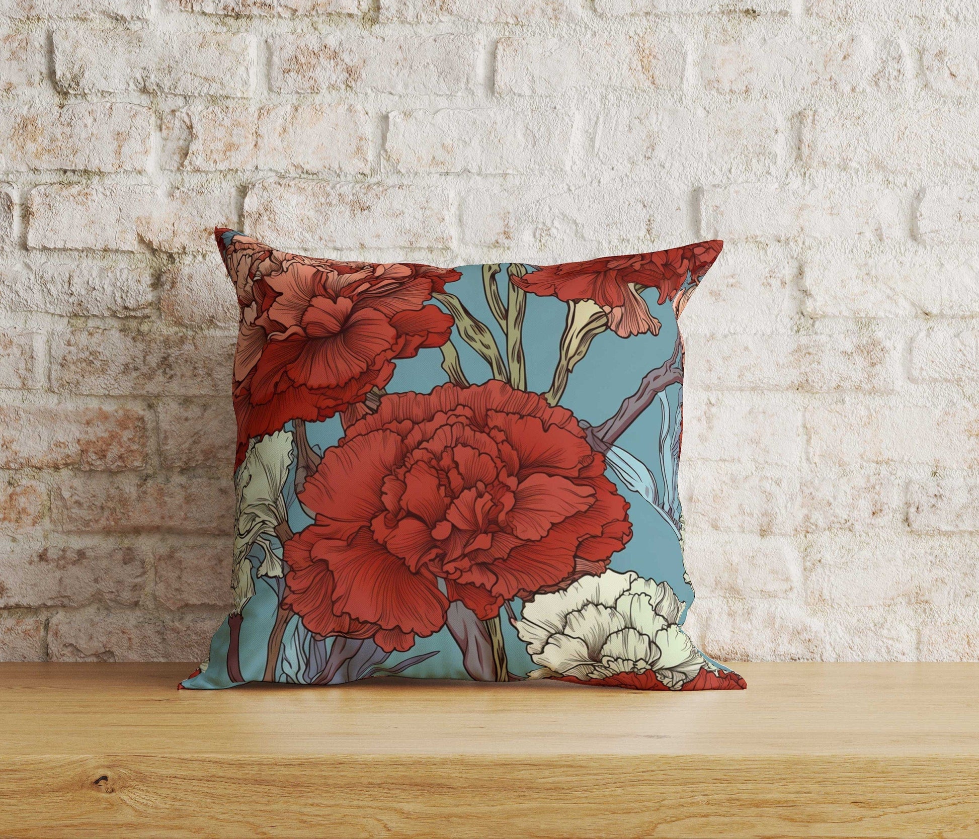 Onay Home Textile Cushion Covers 2 / 12 x 12 inch (30 x 30 cm) Double Side Red and White Clove Cushion Covers UK Floral Pillow Cover