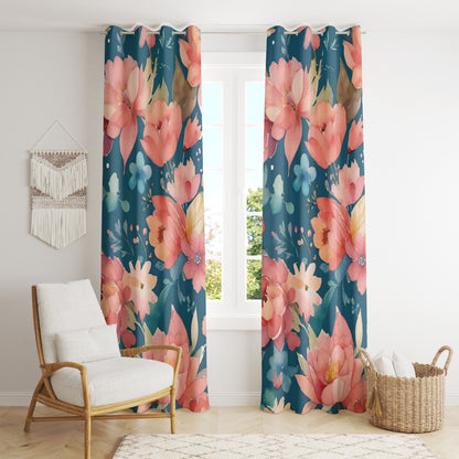 Red Pink and Orange Floral Pattern Panel Curtains Drapes