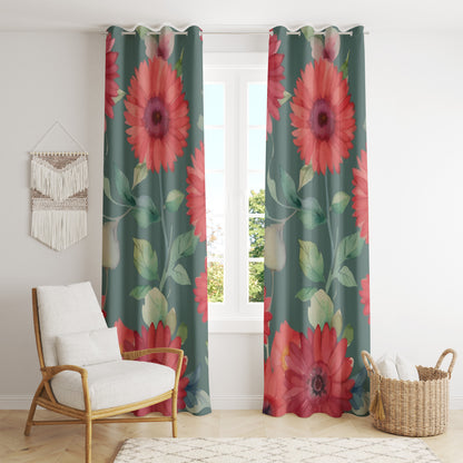 Red Pink and Orange Floral Pattern Panel Curtains Drapes