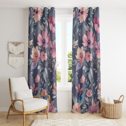 Red Pink and Orange Floral Pattern Panel Curtains Drapes