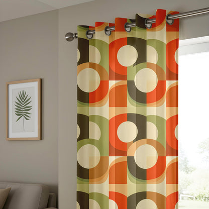 Onay Retro 70's Geometric Printed Curtains, Orange and Green Home Decor