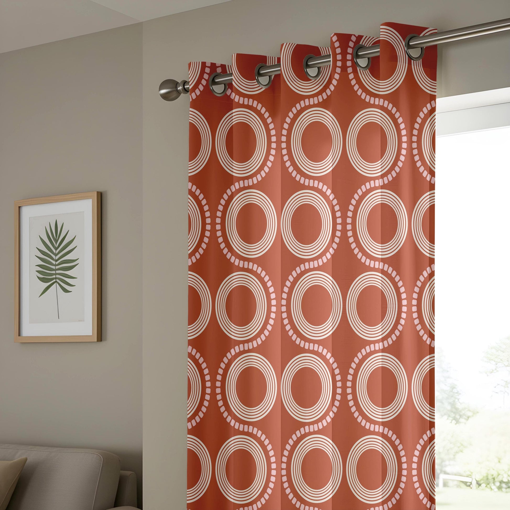 Onay Retro Circle Pattern Living Room Curtains, Mid-Century Modern Drapes