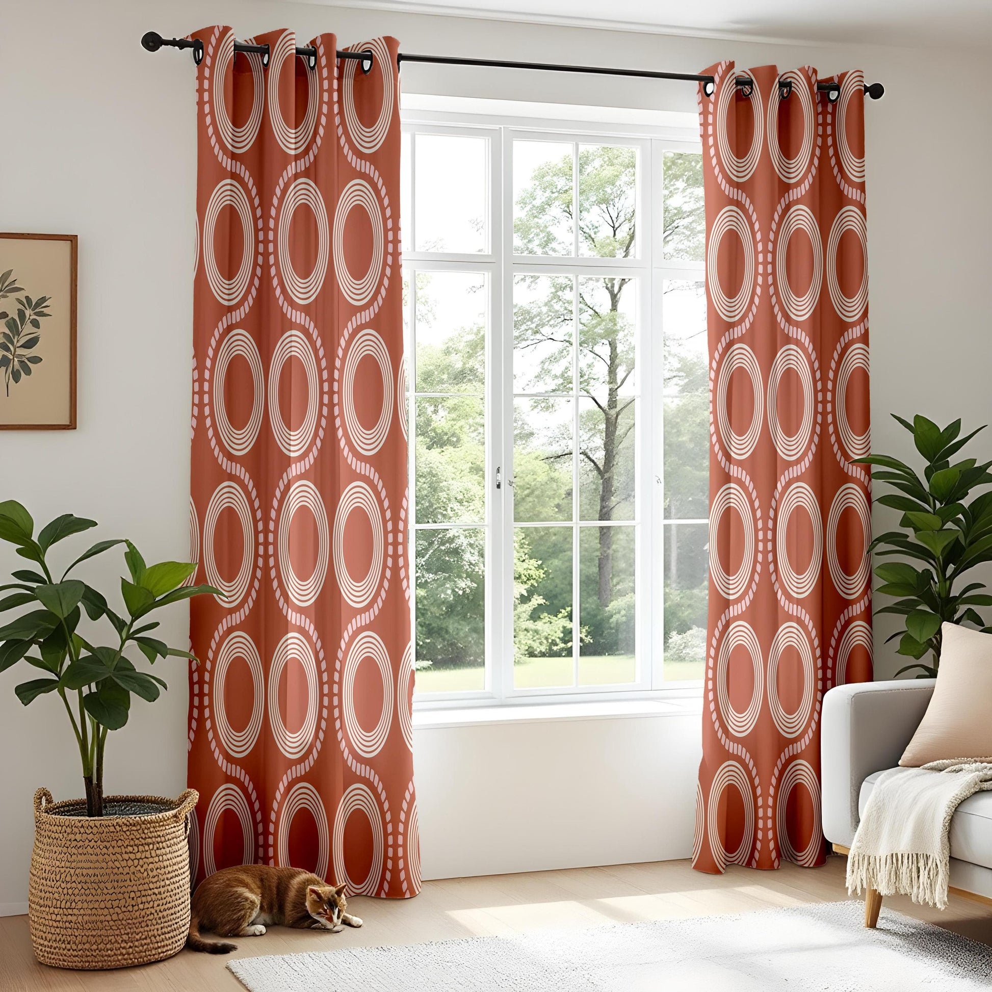 Onay Retro Circle Pattern Living Room Curtains, Mid-Century Modern Drapes