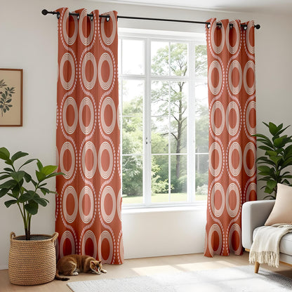Onay Retro Circle Pattern Living Room Curtains, Mid-Century Modern Drapes