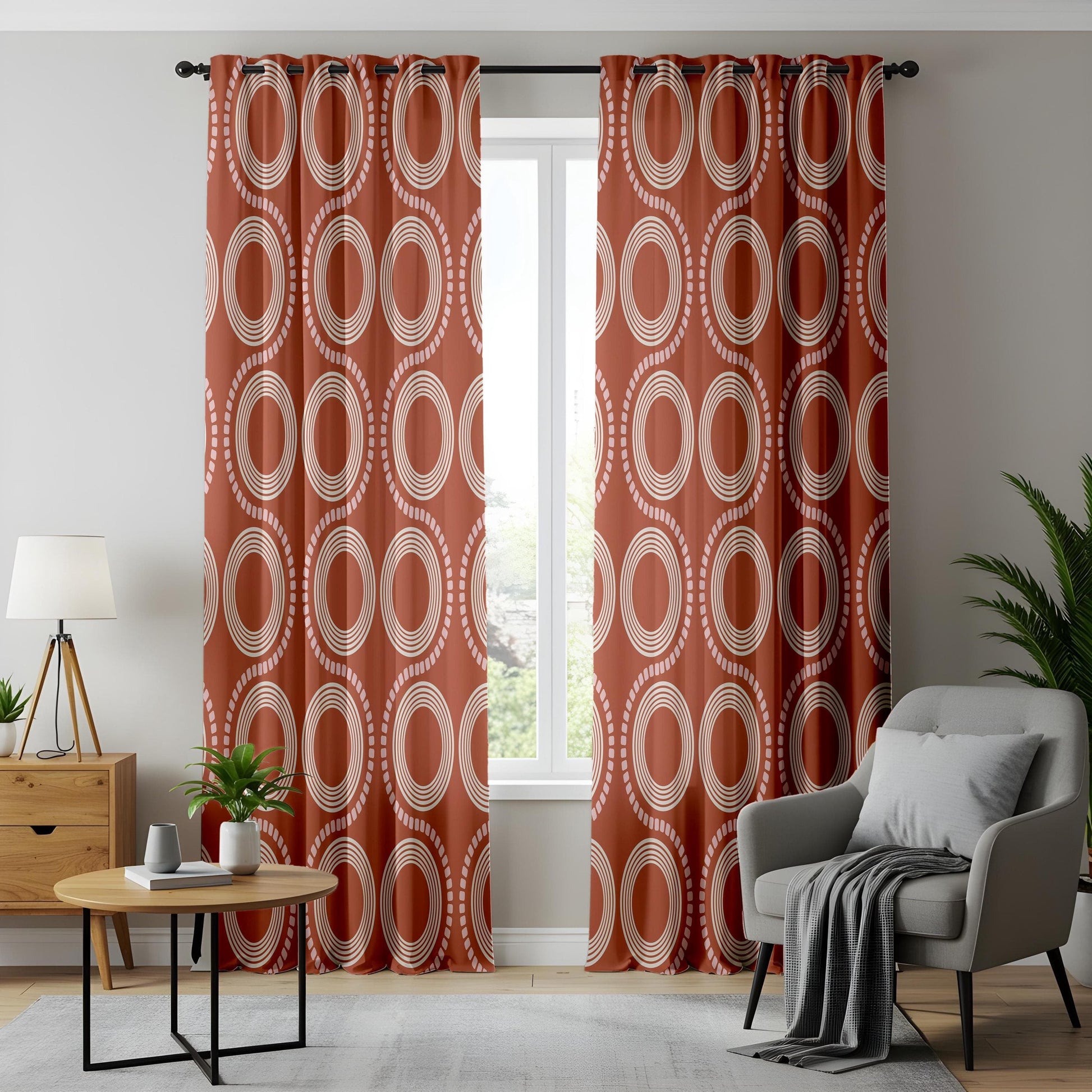 Onay Retro Circle Pattern Living Room Curtains, Mid-Century Modern Drapes