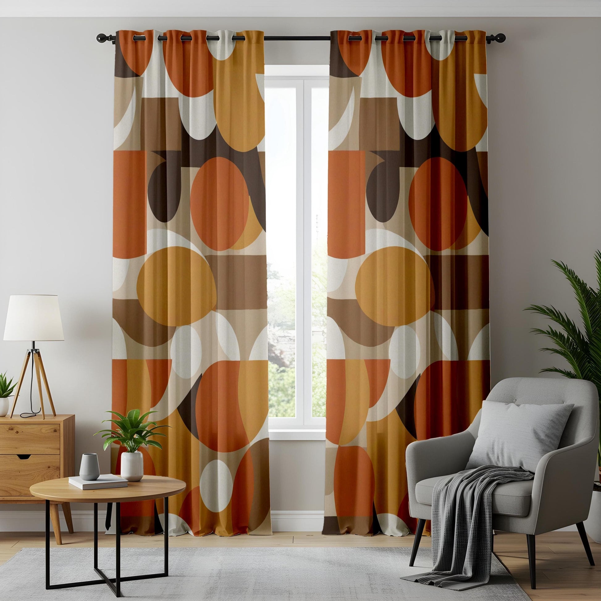 Onay Retro Circle Print Curtains Modern Geometric Patterned Drapes