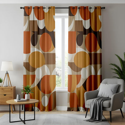 Onay Retro Circle Print Curtains Modern Geometric Patterned Drapes