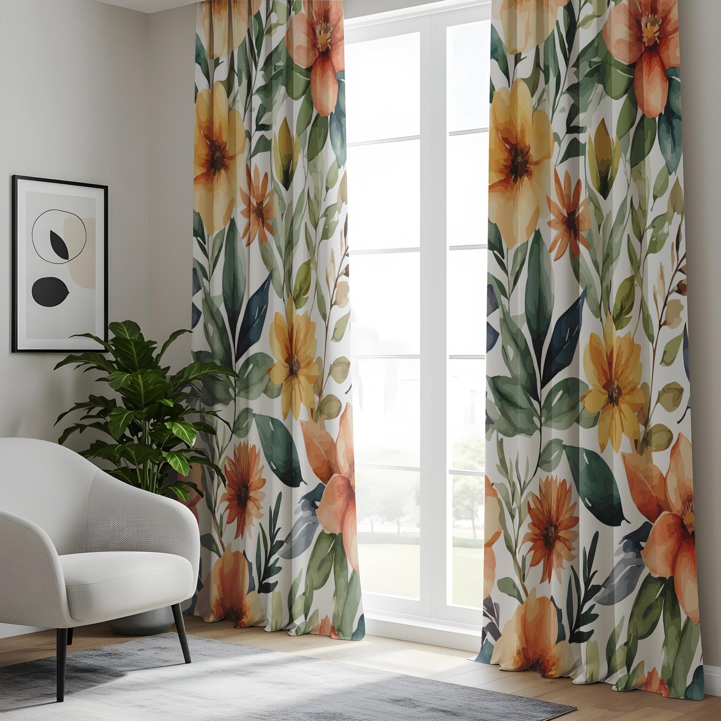 Onay Retro Flower Curtains – Mid-Century Modern Drapes with 70s Boho Floral Print