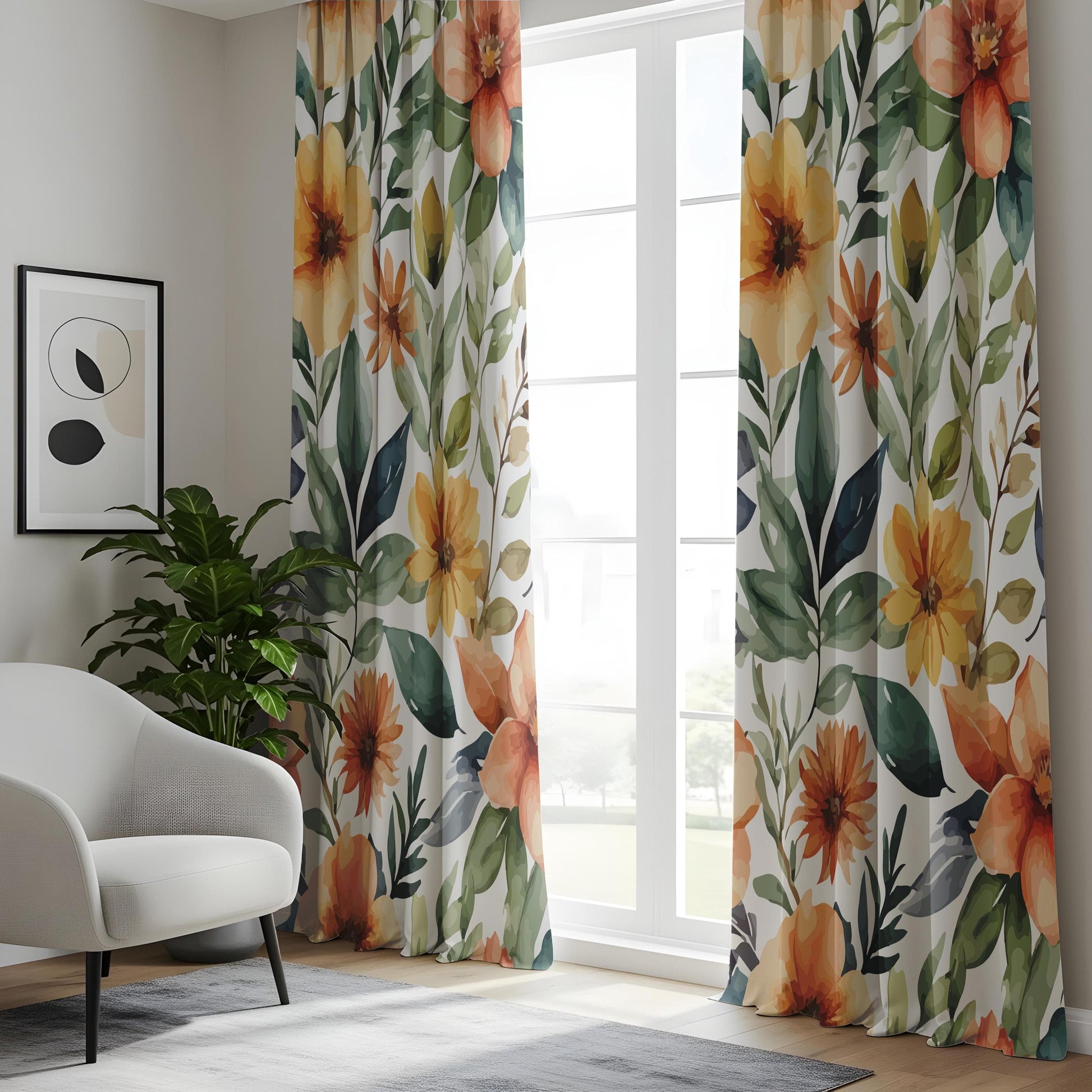 Onay Retro Flower Curtains – Mid-Century Modern Drapes with 70s Boho Floral Print