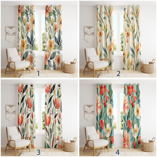 Retro Floral Curtains Mid Century Modern Flower Drapes