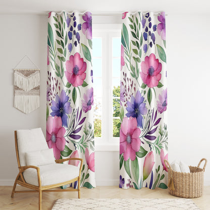 Elegant Purple Floral Curtains - Abstract Watercolor Leaf Print Drapes