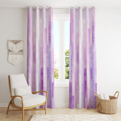 Elegant Purple Floral Curtains - Abstract Watercolor Leaf Print Drapes