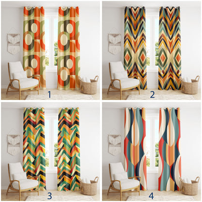 Retro Geometric Curtains - Colorful Mid-Century Modern Drapes for Bold Decor