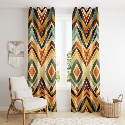 Retro Geometric Curtains - Colorful Mid-Century Modern Drapes for Bold Decor