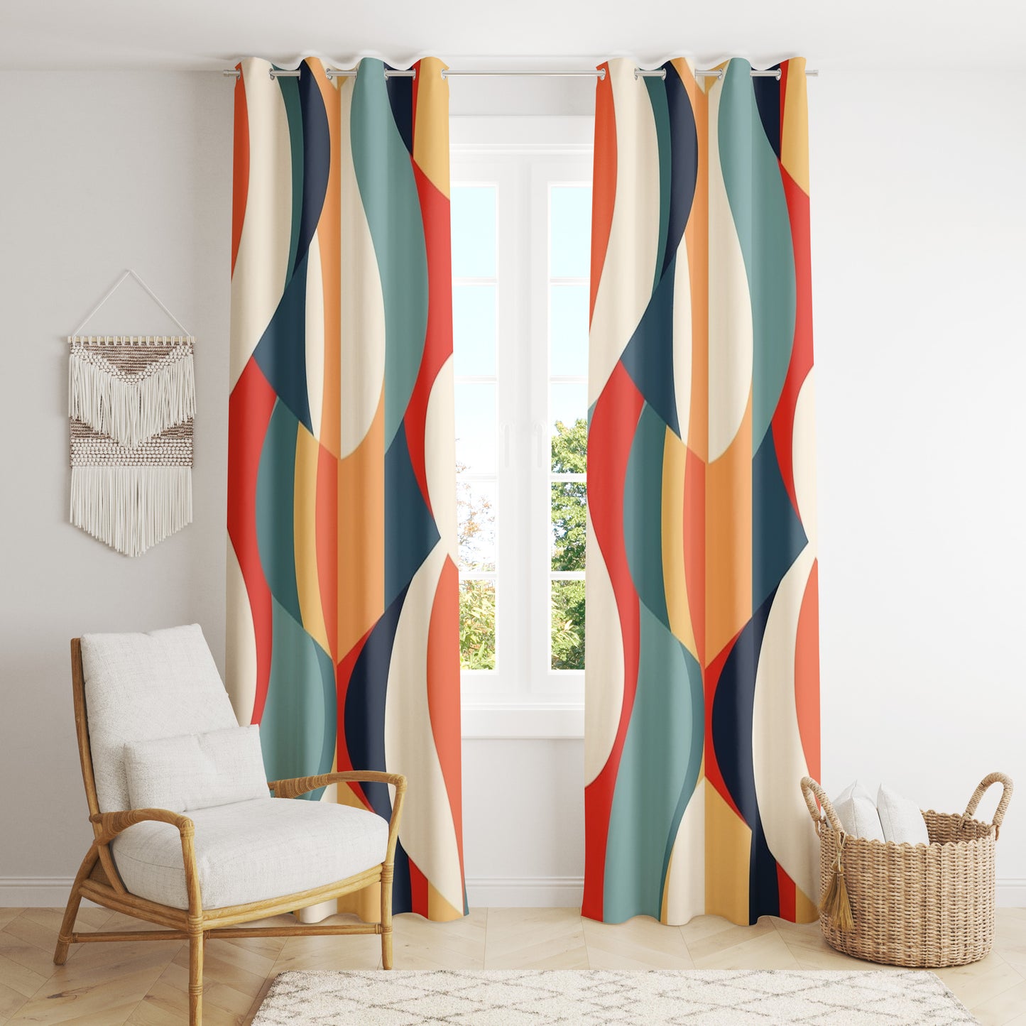 Retro Geometric Curtains - Colorful Mid-Century Modern Drapes for Bold Decor