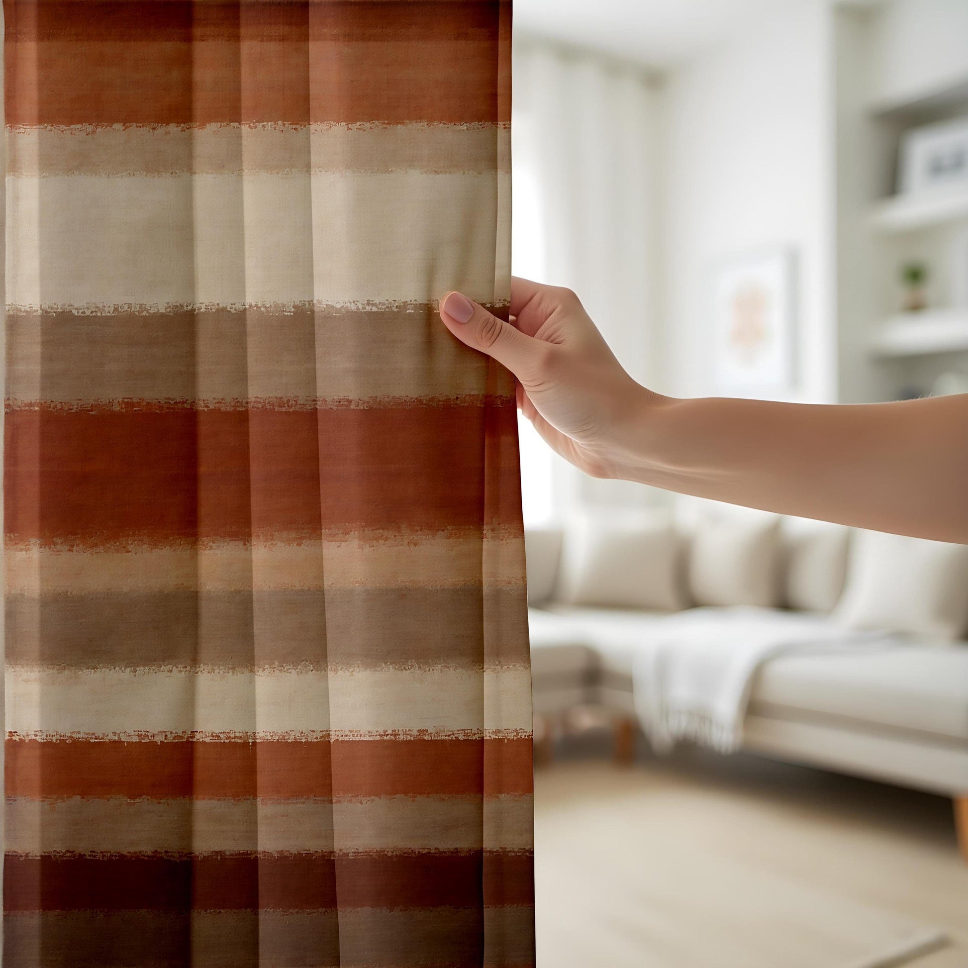 Onay Curtain Retro Geometric Patterned Curtains – Abstract Orange & Purple Drapes