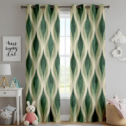 Onay Retro Green Geometric Curtains, Vintage Mid-Century Modern Window Drapes