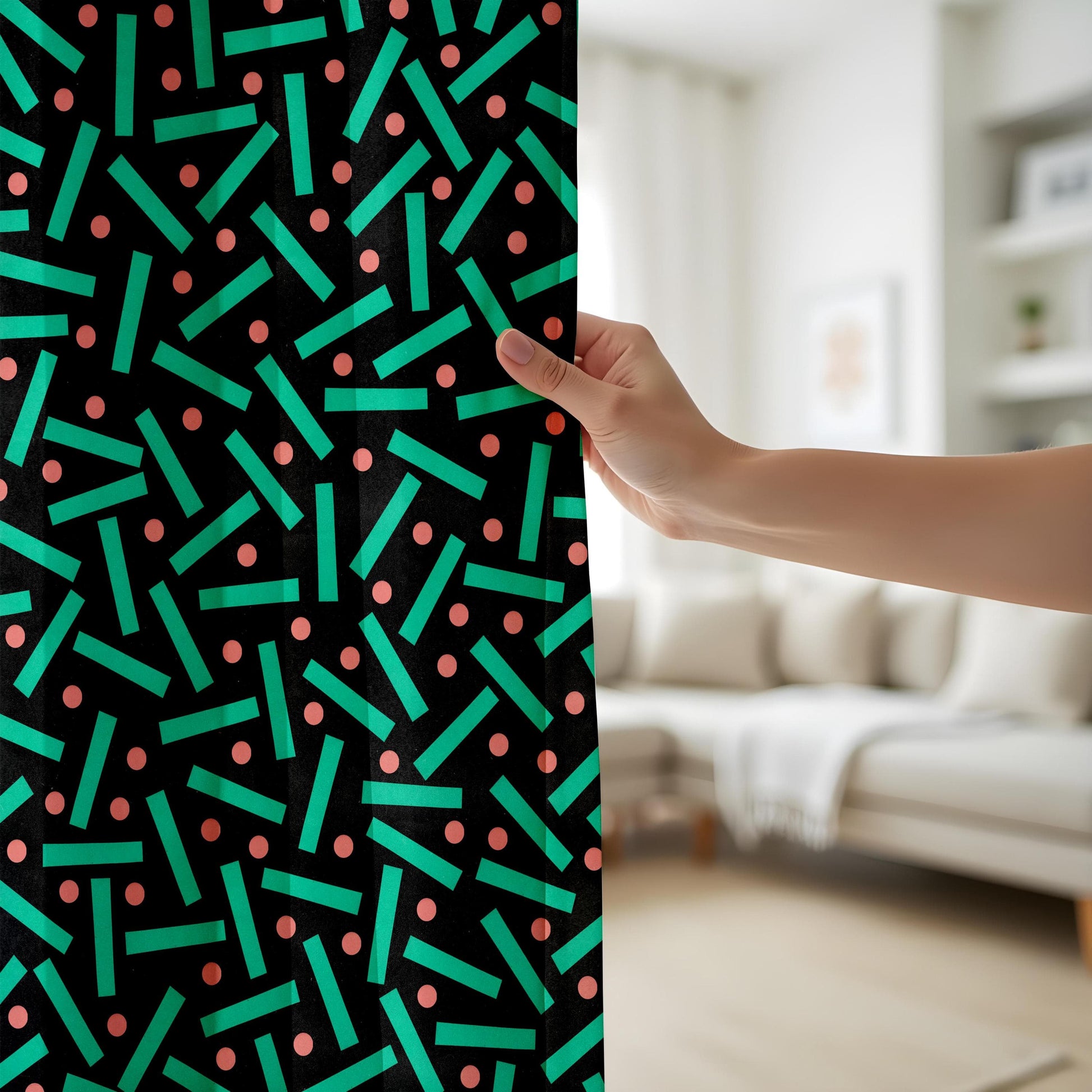 Onay Retro Memphis Style Curtains, Bold Geometric Pattern Drapes