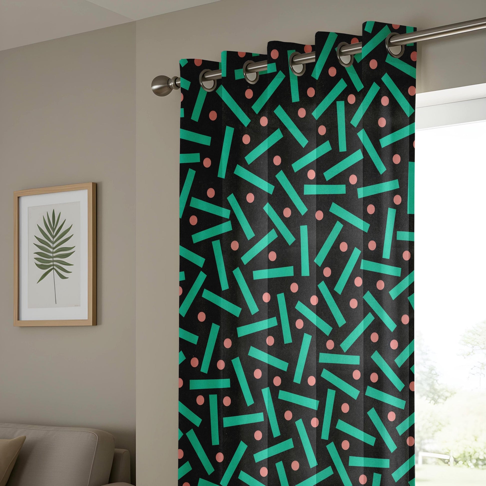 Onay Retro Memphis Style Curtains, Bold Geometric Pattern Drapes