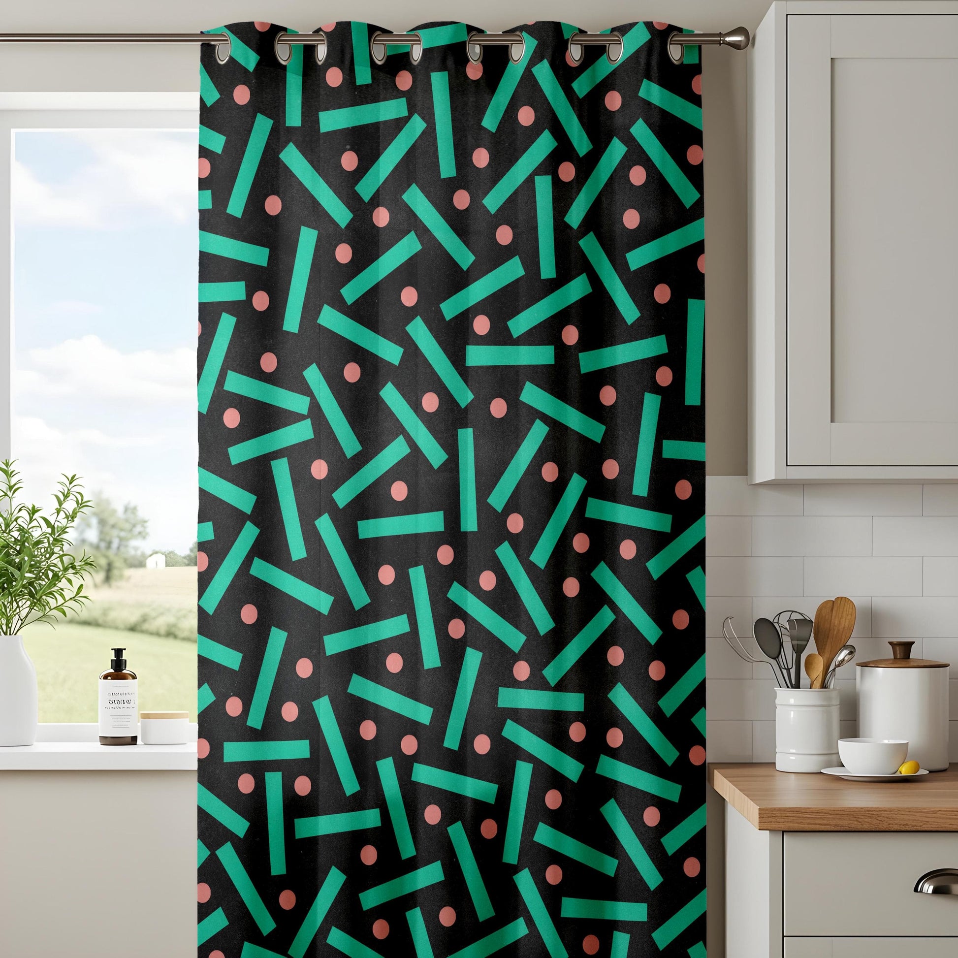 Onay Retro Memphis Style Curtains, Bold Geometric Pattern Drapes