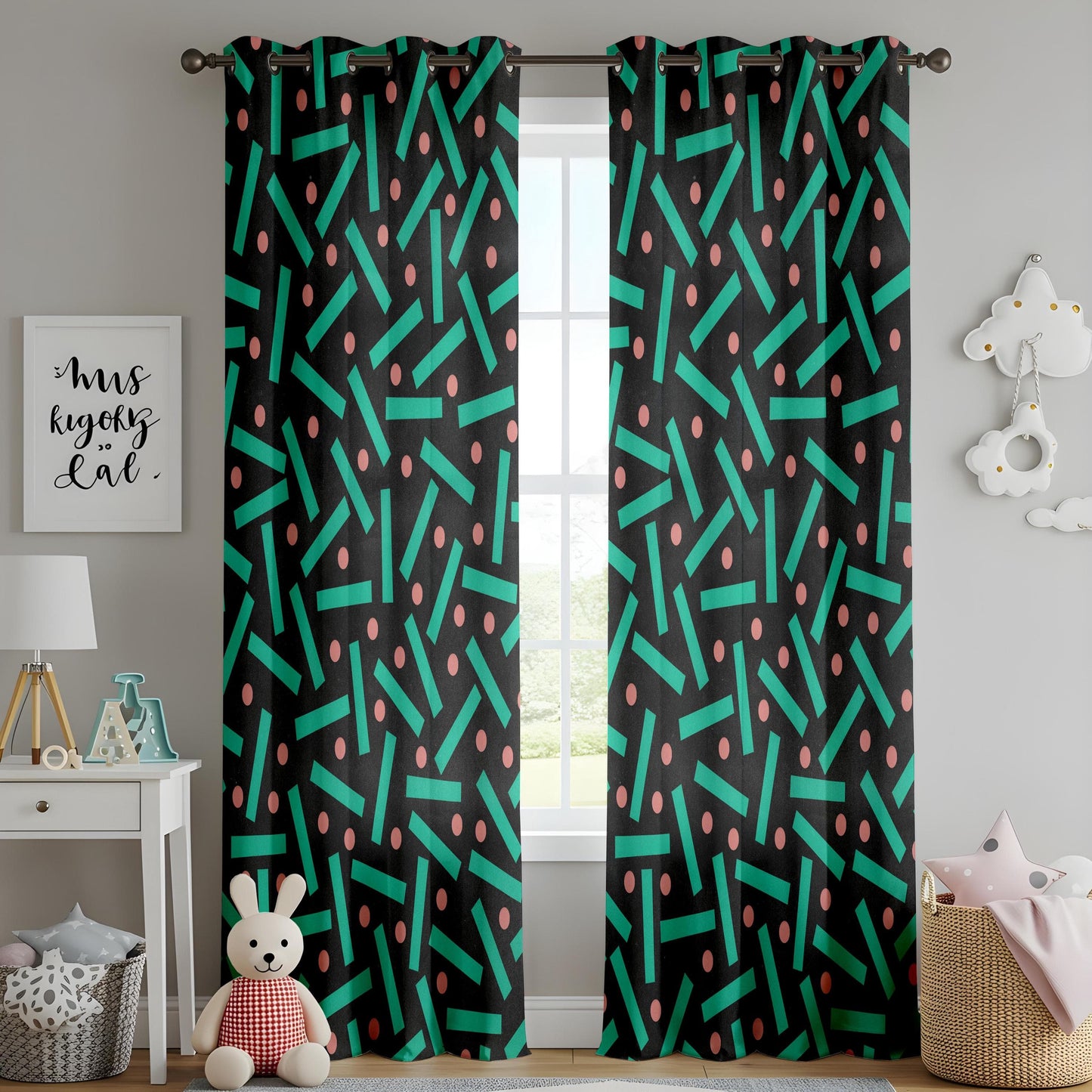Onay Retro Memphis Style Curtains, Bold Geometric Pattern Drapes