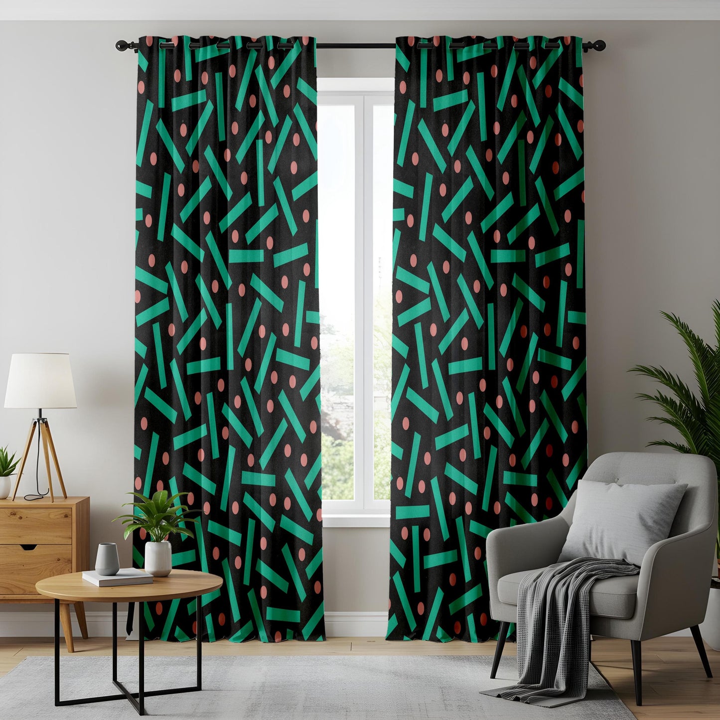 Onay Retro Memphis Style Curtains, Bold Geometric Pattern Drapes
