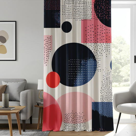 Onay Retro Polka Dot Window Curtains, Coral Blue Geometric Panels
