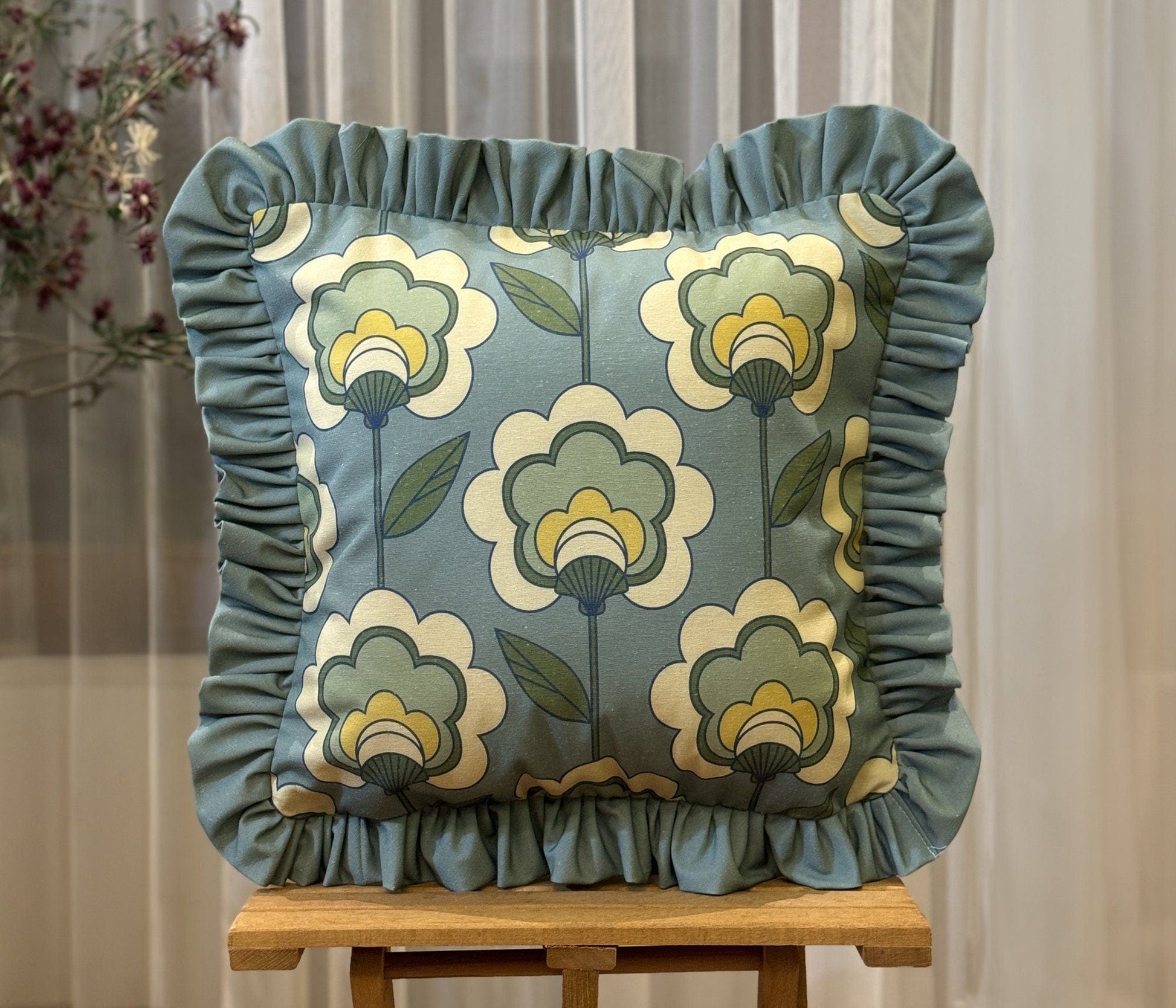 Onay Home Textile Cushion Covers Retro Vintage Frill Cushion Cover Green Ruffled Pillow Cover
