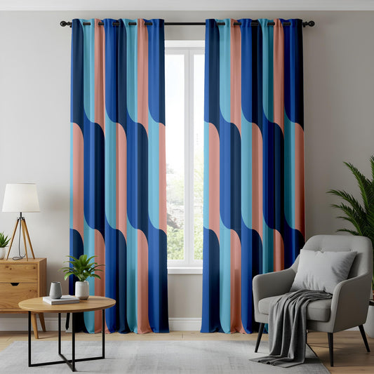Onay Retro Wave Curtains Bold Blue and Pink Geometric Drapes for Eclectic Interiors