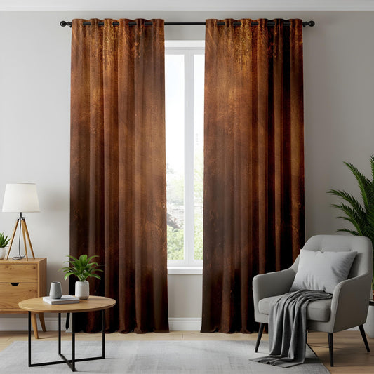Onay Rustic Brown Distressed Curtains, Vintage Industrial Window Drapes