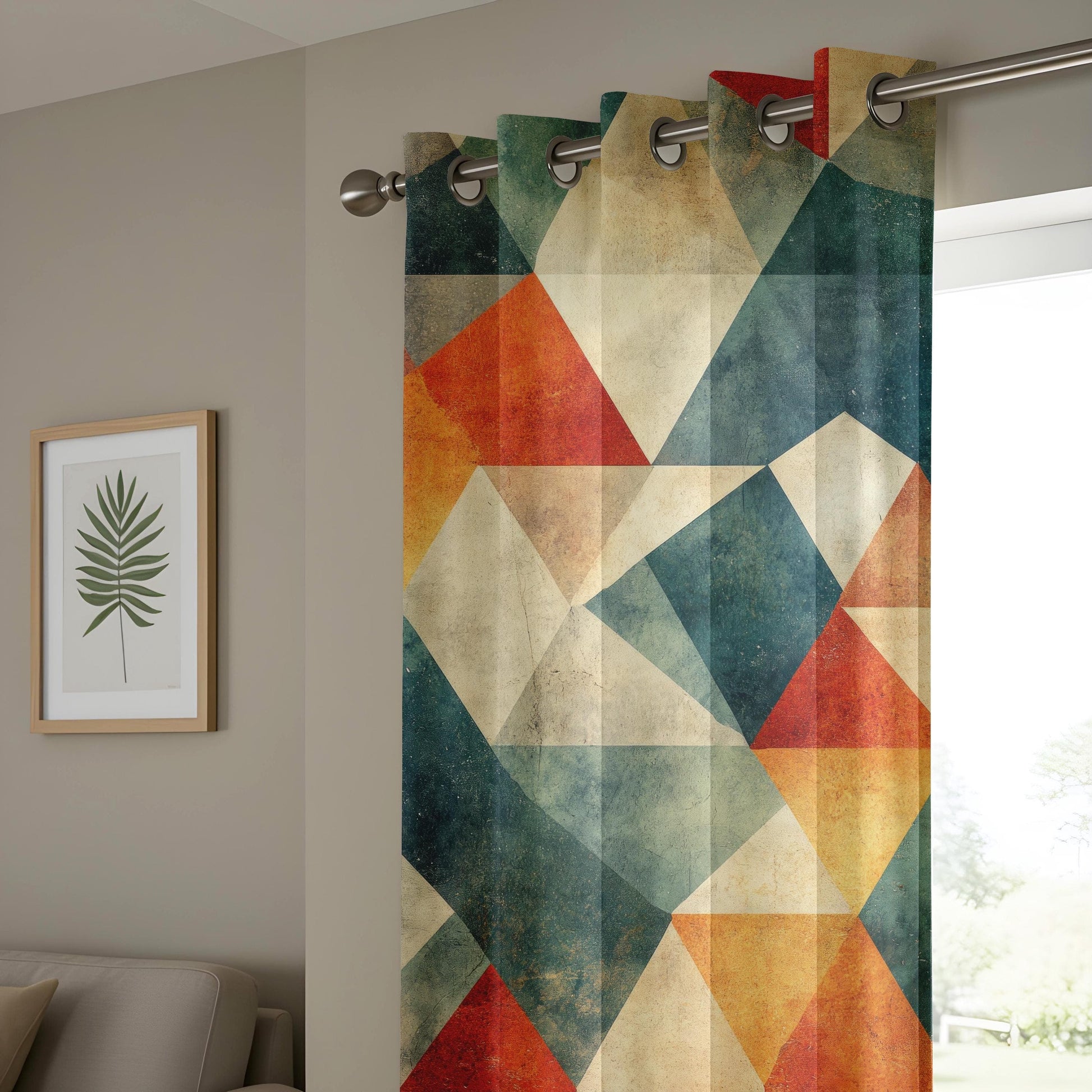 Onay Rustic Geometric Window Curtains, Earth-Tone Abstract Pattern