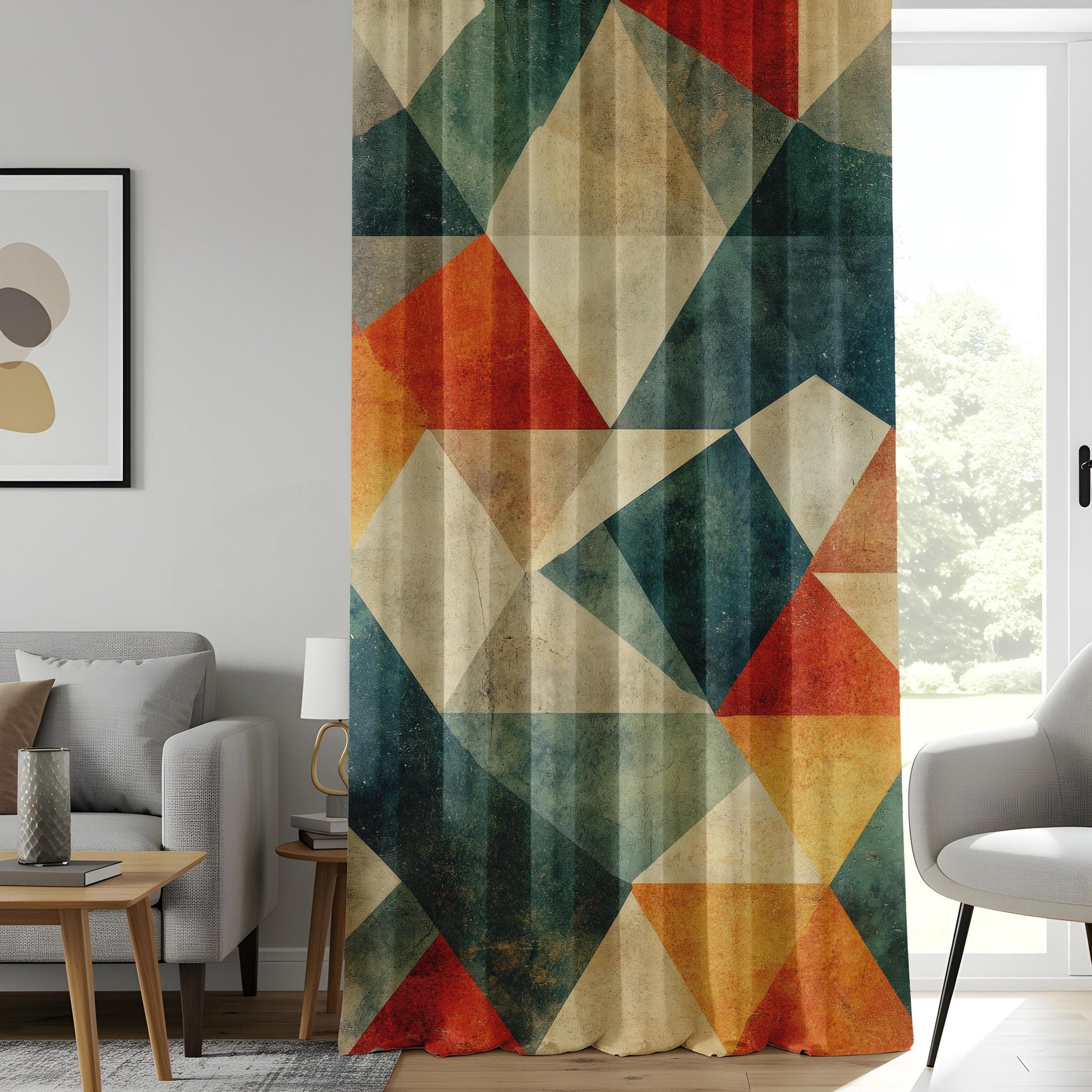 Onay Rustic Geometric Window Curtains, Earth-Tone Abstract Pattern