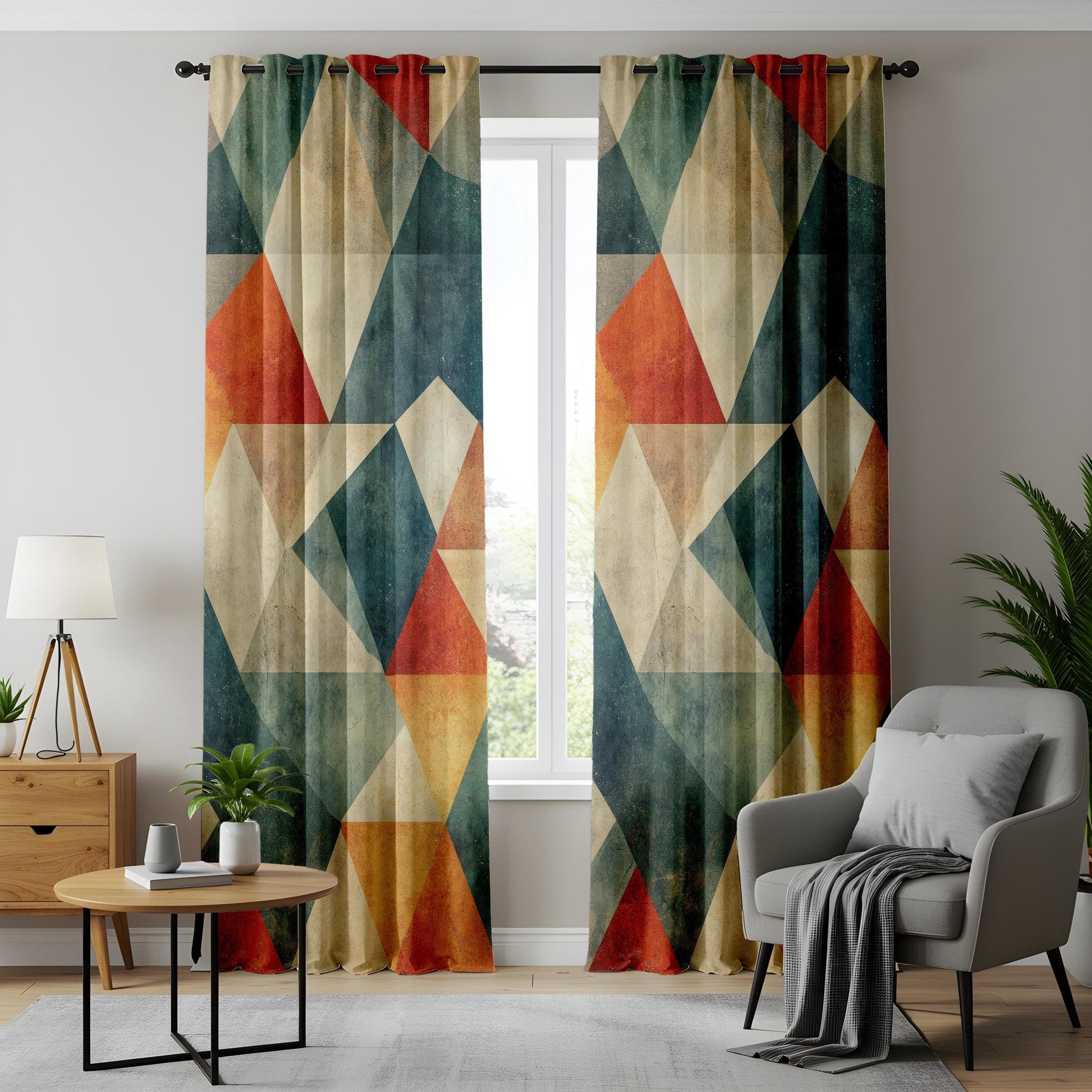 Onay Rustic Geometric Window Curtains, Earth-Tone Abstract Pattern