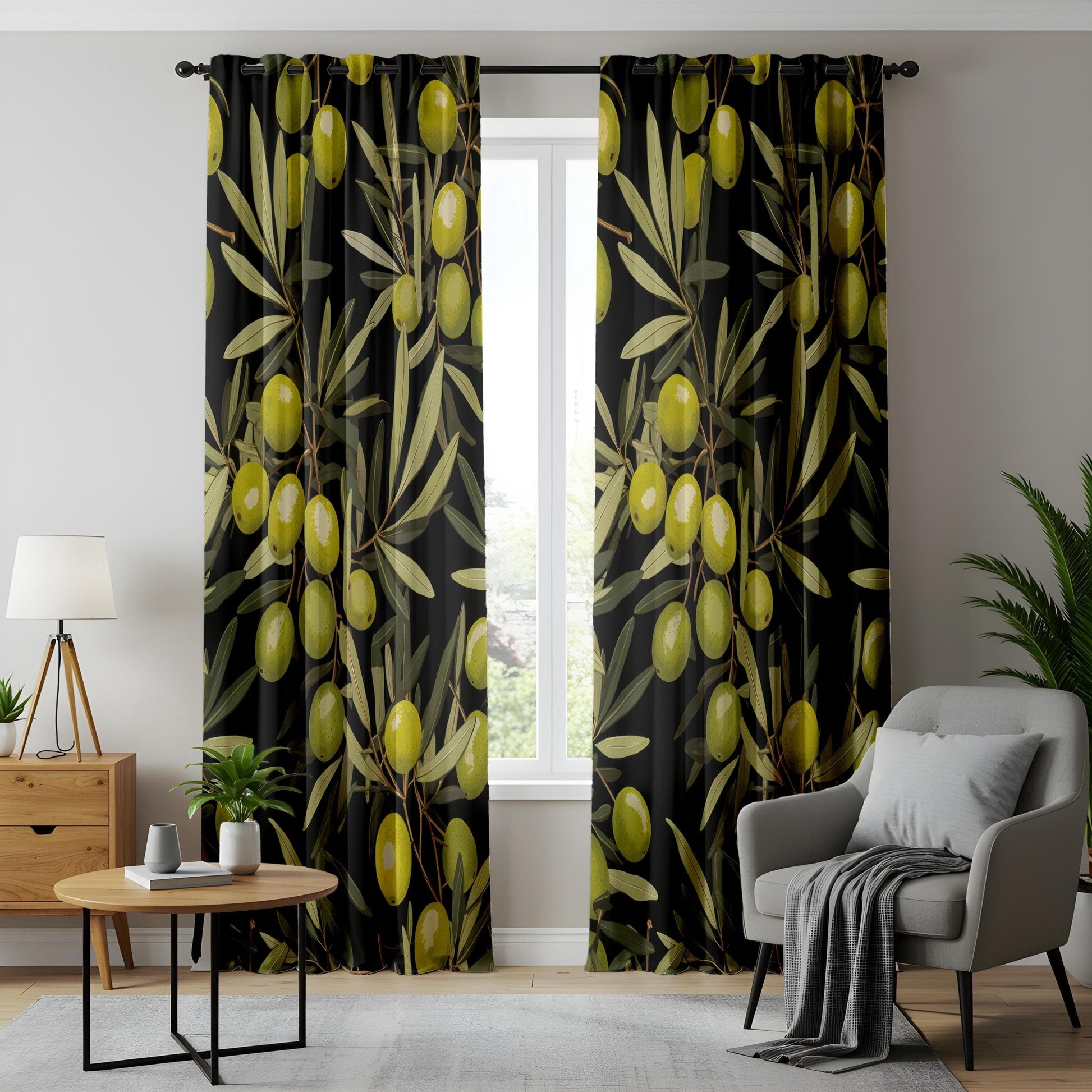Onay Rustic Olive Branch Curtain, Mediterranean Farmhouse Drape