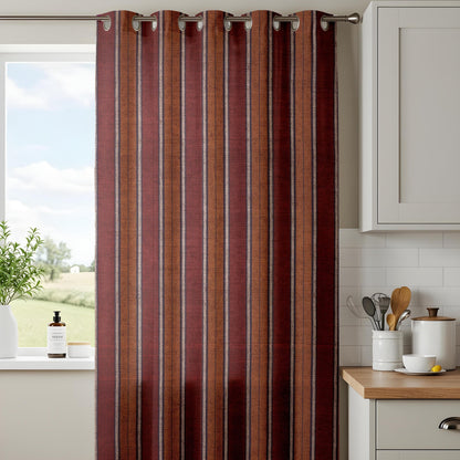Onay Rustic Striped Curtains for Living Room, Earthy Red and Brown Toned Drapes