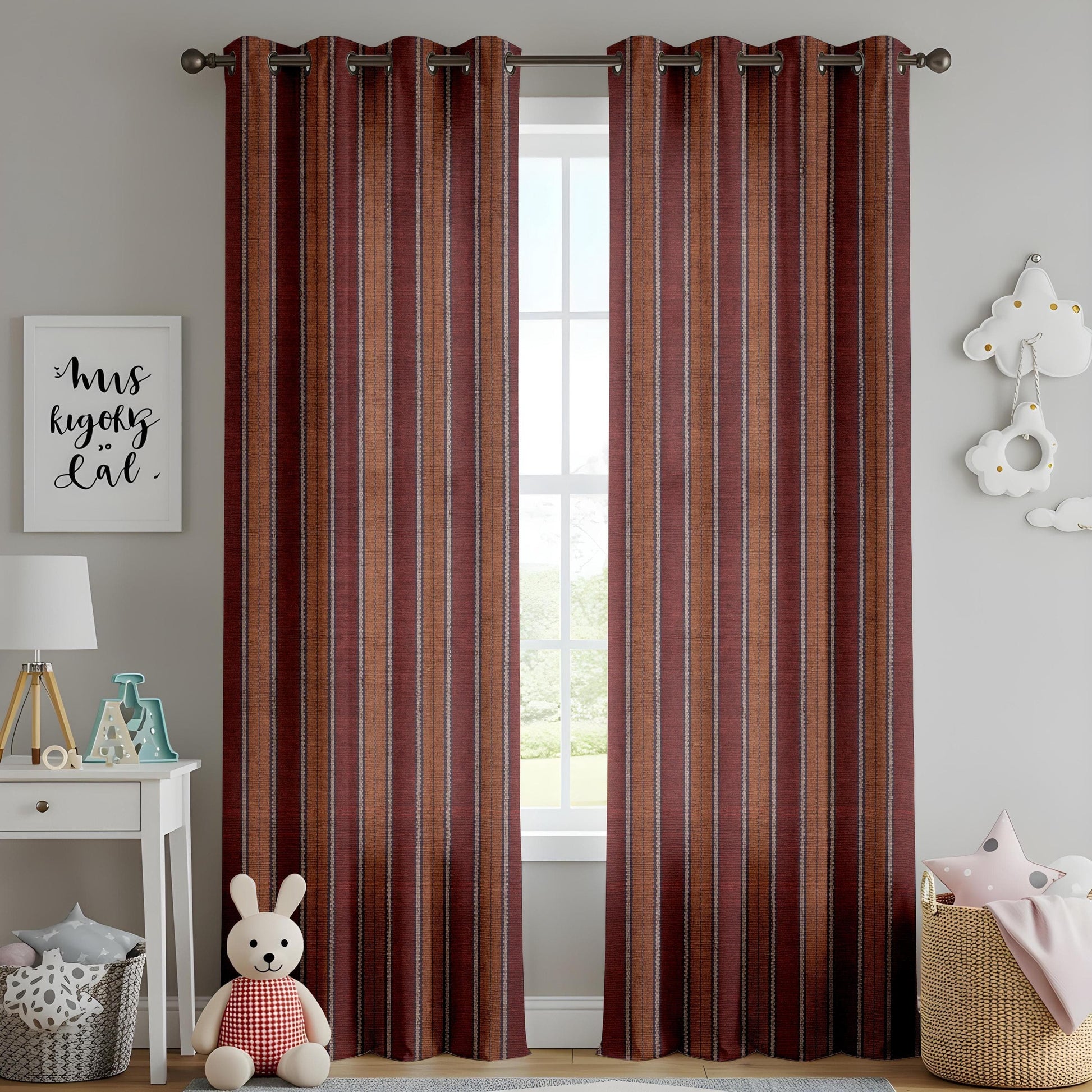 Onay Rustic Striped Curtains for Living Room, Earthy Red and Brown Toned Drapes