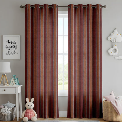 Onay Rustic Striped Curtains for Living Room, Earthy Red and Brown Toned Drapes