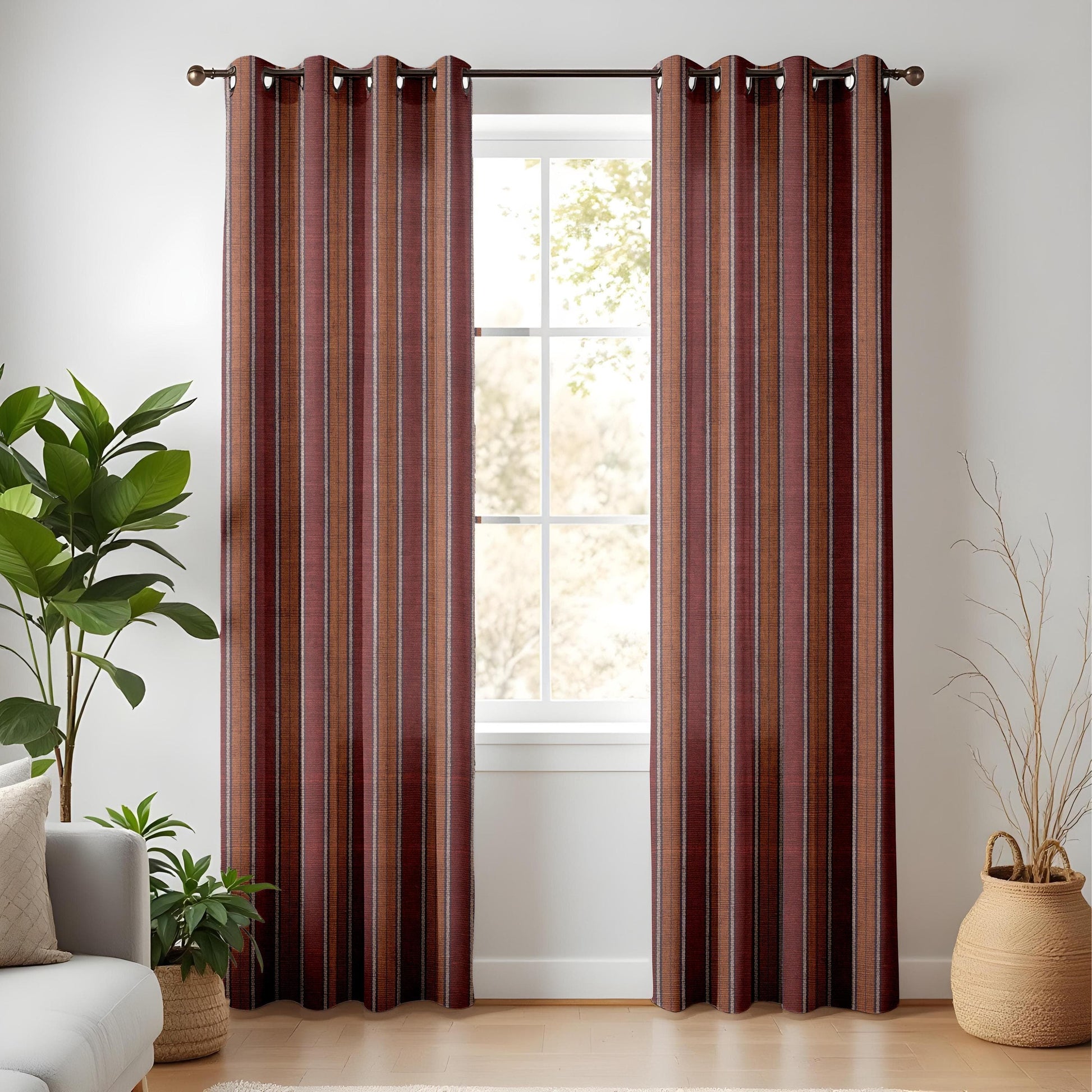 Onay Rustic Striped Curtains for Living Room, Earthy Red and Brown Toned Drapes
