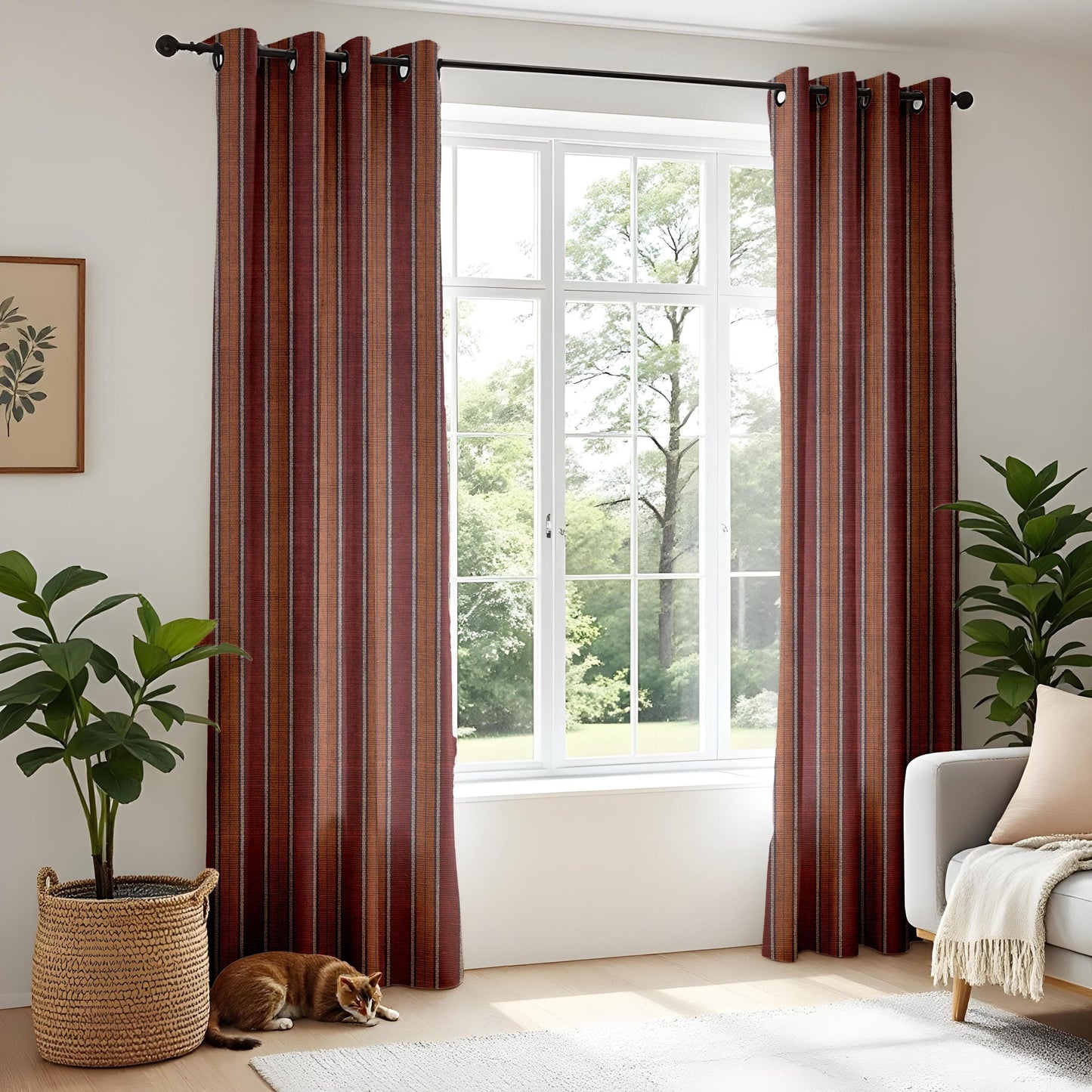 Onay Rustic Striped Curtains for Living Room, Earthy Red and Brown Toned Drapes