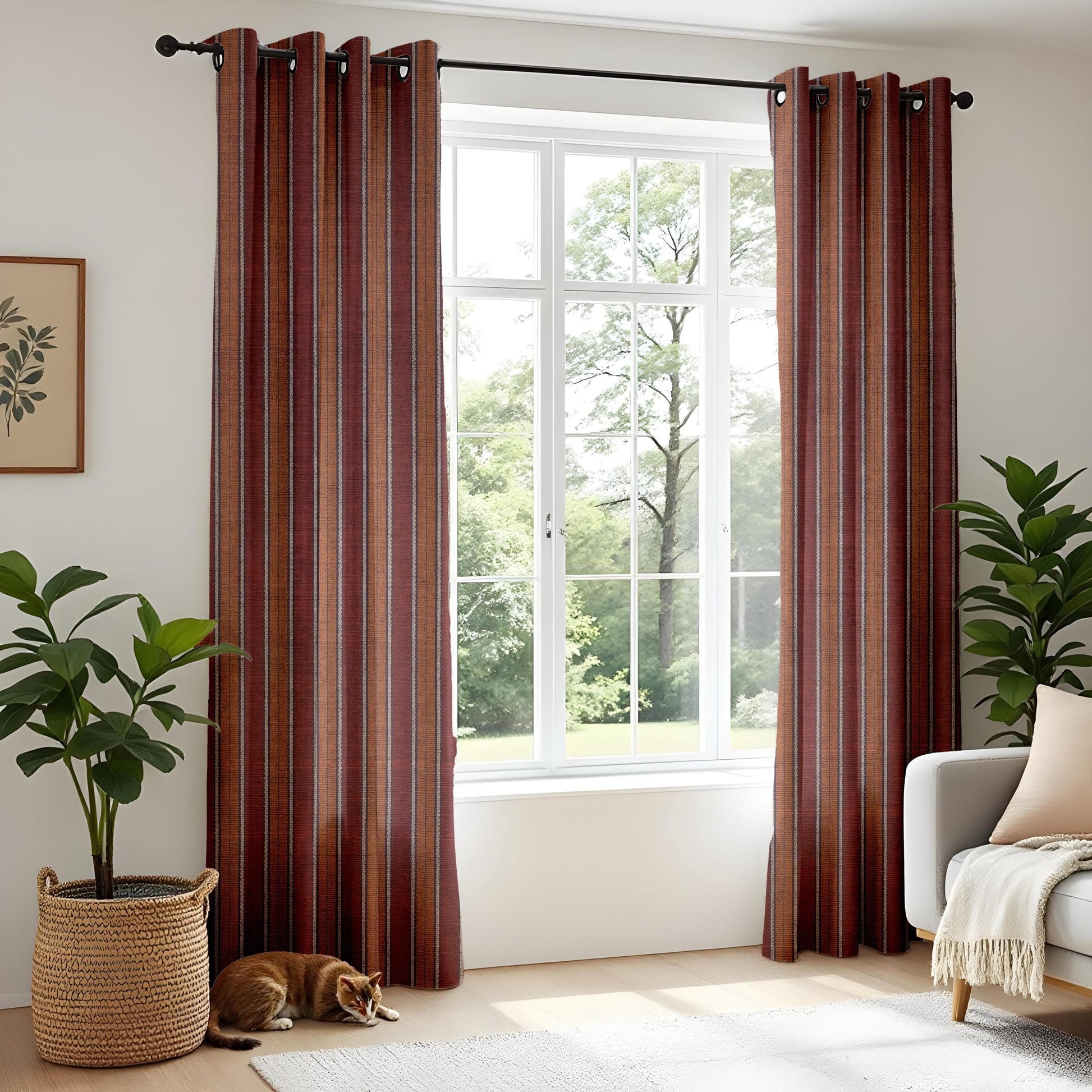Onay Rustic Striped Curtains for Living Room, Earthy Red and Brown Toned Drapes