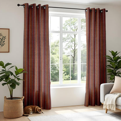 Onay Rustic Striped Curtains for Living Room, Earthy Red and Brown Toned Drapes