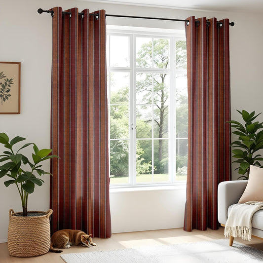 Onay Rustic Striped Curtains for Living Room, Earthy Red and Brown Toned Drapes
