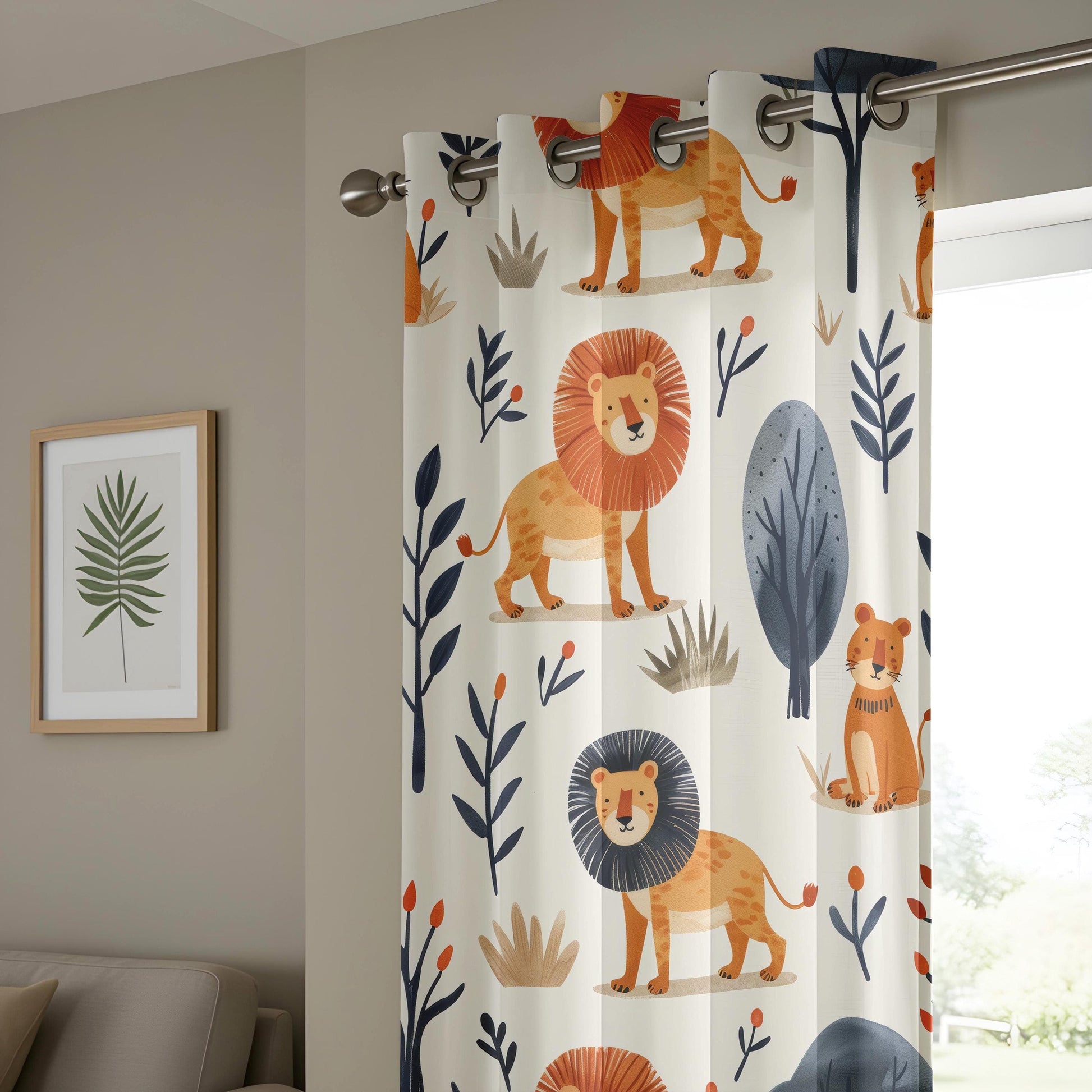 Onay Safari Lion Curtains Adorable Jungle Animal Drapes for Kids Nursery Decor