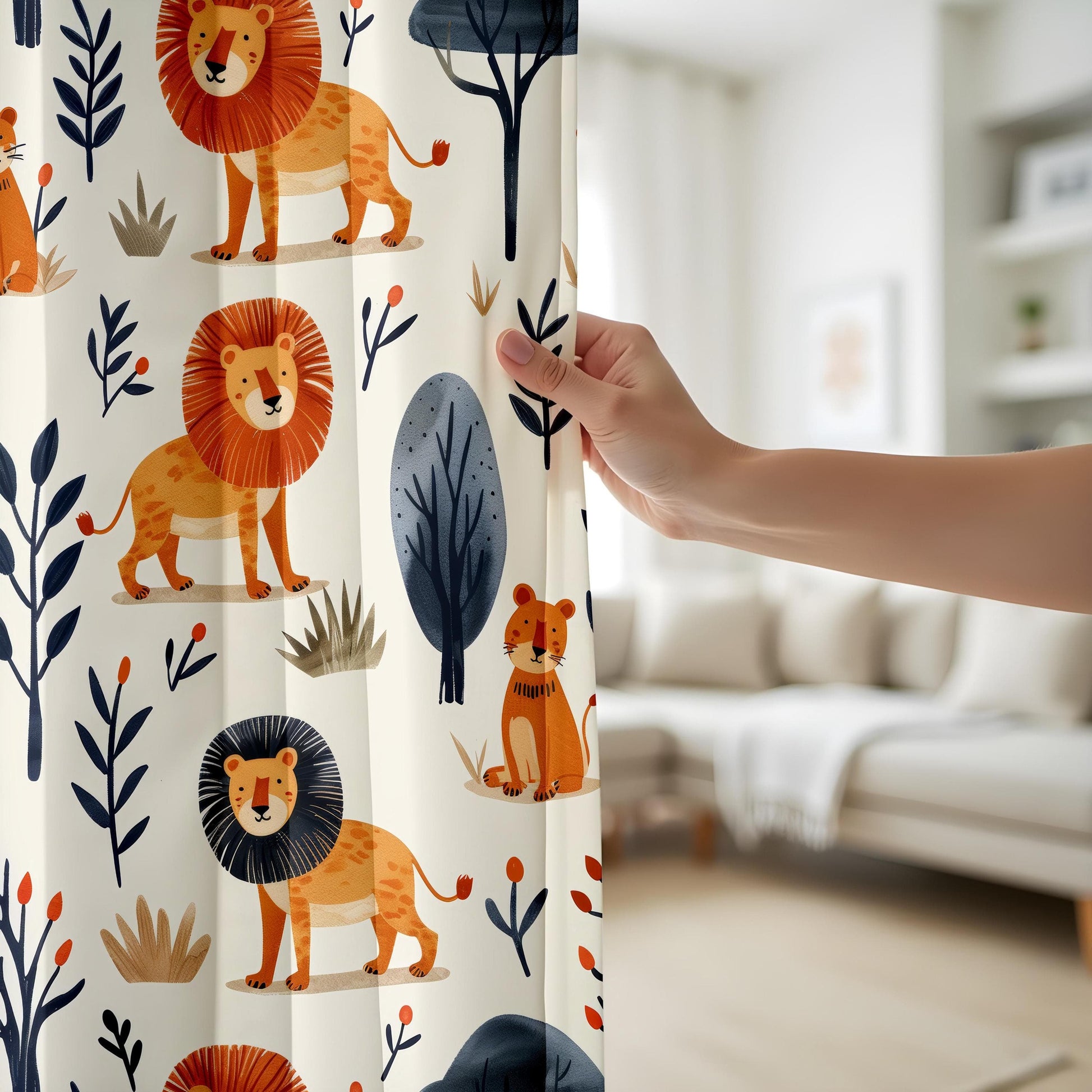 Onay Safari Lion Curtains Adorable Jungle Animal Drapes for Kids Nursery Decor